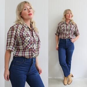 Vintage 1970's Paper Thin Pearl Snap Western Shirt ~ Men's MD LG ~ Women's XL